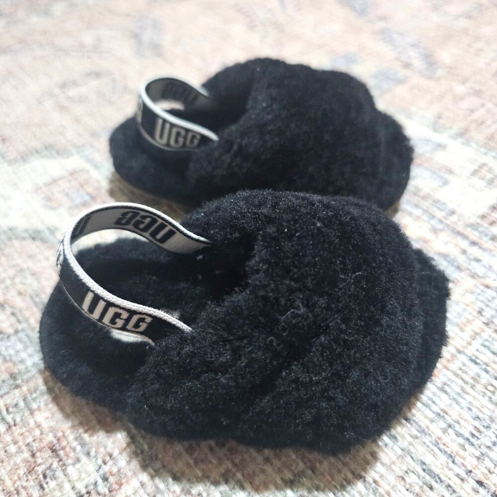 Infant Ugg Fluff Yeah Slide Sandals Black 4/5 (5.5") Baby Shoes Beach Slippers